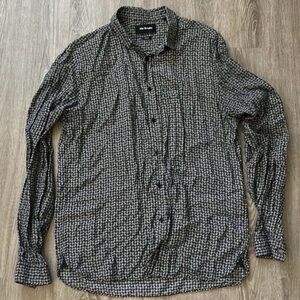 The Kooples Irregular Squares Long Sleeve‎ Button Up Size M Black/White